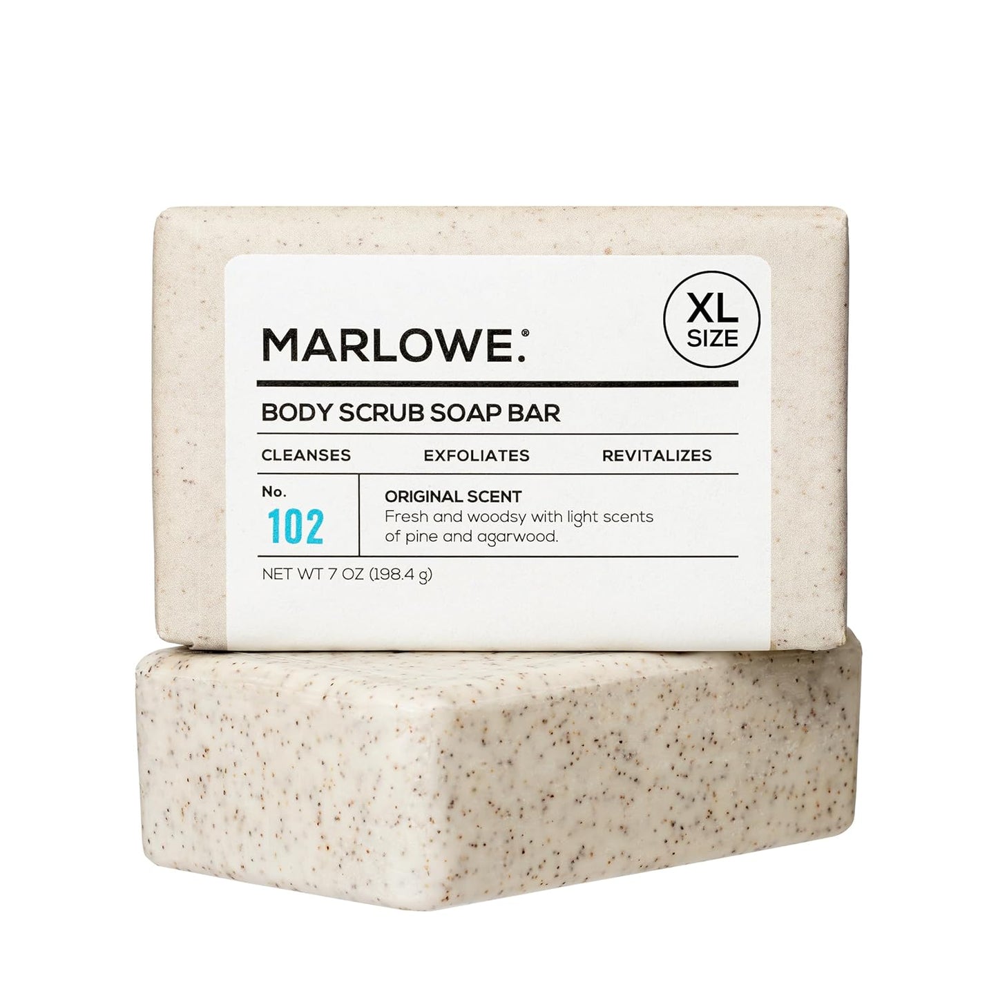 MARLOWE. No. 102 Body Scrub Soap 7 oz, Exfoliating Soap Bar with Shea Butter, Olive Oil & Green Tea Extracts, Cleanses, Smooths & Revitalizes Skin, Original Sage & Fir Scent-FemmiqueWomen