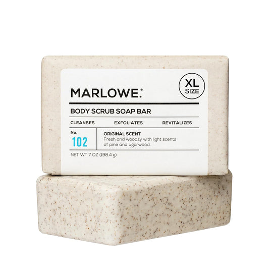 MARLOWE. No. 102 Body Scrub Soap 7 oz, Exfoliating Soap Bar with Shea Butter, Olive Oil & Green Tea Extracts, Cleanses, Smooths & Revitalizes Skin, Original Sage & Fir Scent-FemmiqueWomen