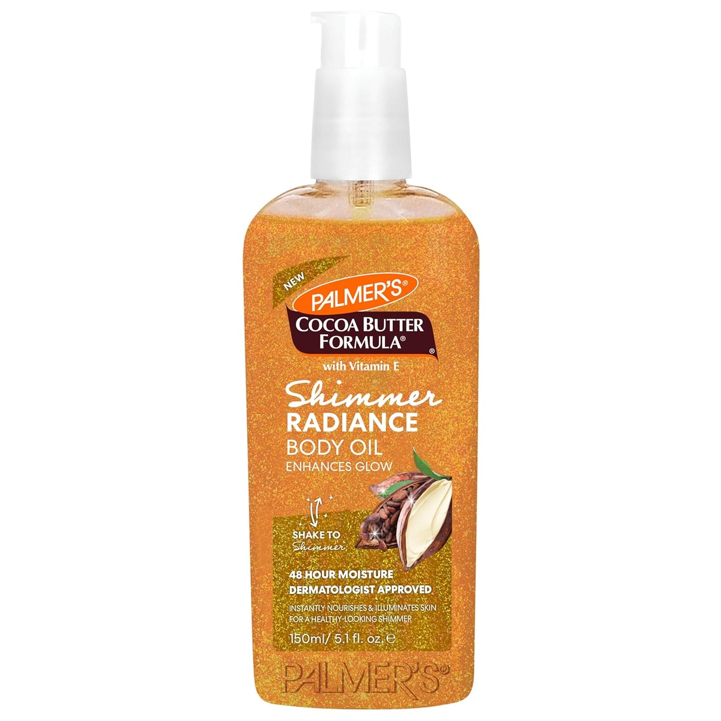 Palmer's Cocoa Butter Formula Shimmer Body Oil with Vitamin E, 5.1 Fl Oz, Radiance Body Oil for Glowing Skin, Enhances Dark Tones & Tans, Hydrating-FemmiqueWomen