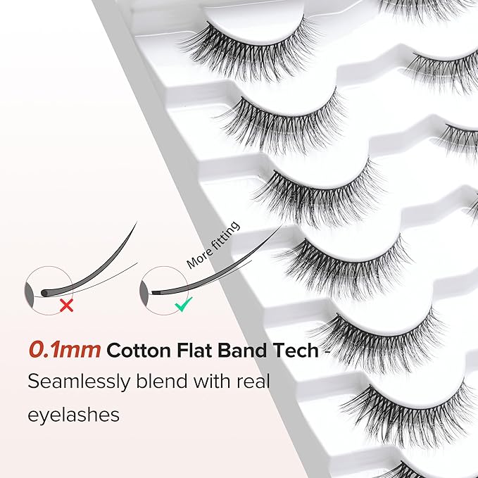 Wispy Cat Eye Lashes False Eyelashes Natural 10mm Short Lashes Pack Soft Strip Eyelash 3D Volume C Curl Natural Eyelashes 7 Pair Siligli Eyelashes-FemmiqueWomen