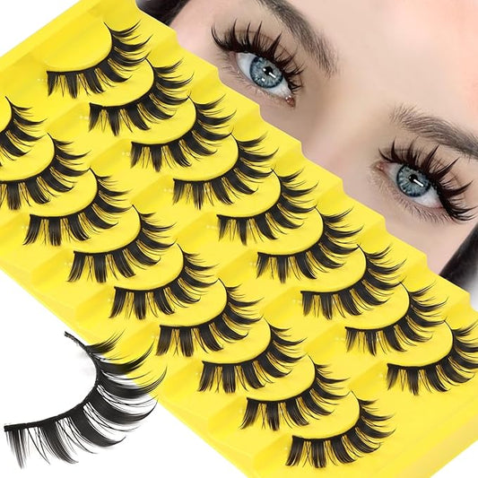 Losha Lashes Spiky Manga Lashes Wispy Anime False Eyelashes 9 Pairs 8D Asian Eye Lashes Natural Anime Fake Eyelashes (Lovely)-FemmiqueWomen