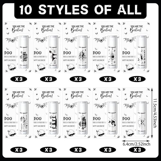 30 Pack Halloween Party Favors Bulk Skull Lip Balms Gifts Vintage Spooky Halloween Party Gifts Goodies Stuffers Small Thank You Gifts for Women Men Staff Coworkers Adults-FemmiqueWomen