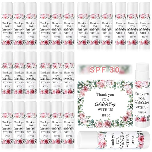 24 Pcs SPF 30 Lip Balm Bulk for Summer Wedding Baby Shower 4th of July Party Sunscreen Lip Balm Sticks Outdoor Travel Sunscreen Care Lip Balm for Thank You Gifts Party Supplies (Floral)-FemmiqueWomen
