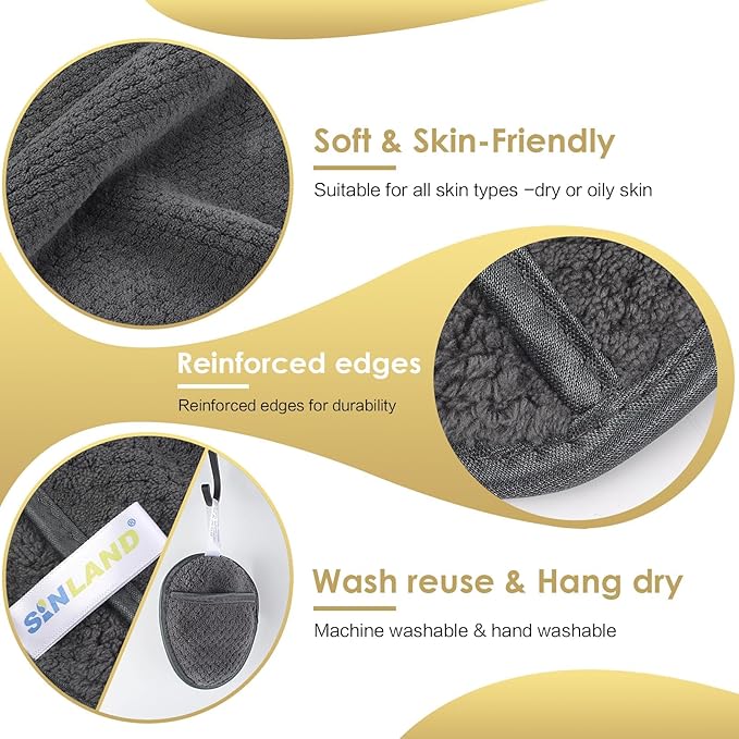 SINLAND Reusable Makeup Remover Pads For Face,Eye,Lips Microfiber Gentle Facial Cleansing Cloths for All Skin Types Friendly for Makeup Remover With Laundry Bag 5.1inchx3.93inch Gray Pack of 12-FemmiqueWomen