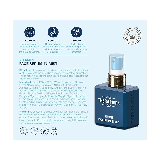 Face Serum-In-Mist – Glow-Boosting Face Mist & Spray Serum with Niacinamide, Panthenol & Hyaluronic Acid for Smoothing & Hydrating Skin (Vitamin, 2.0 fl oz)-FemmiqueWomen