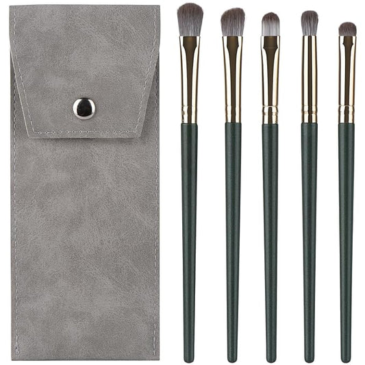 Eyeshadow Makeup Brushes Set with Case 5 PCS Soft Synthetic Hairs Eye Makeup Brushes for Blending Eyebrow Eyeliner Eyeshadow （Green）-FemmiqueWomen