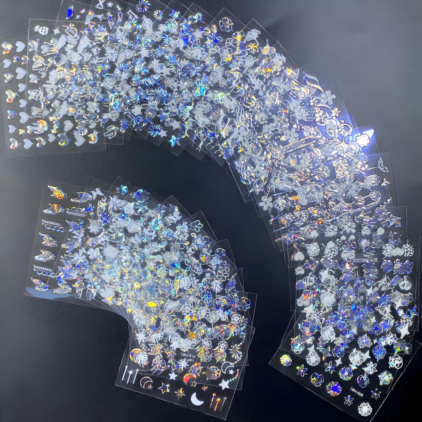 30 Sheets Aurora Nail Art Stickers Decals 3D Self Adhesive Flower Nail Stickers Aurora Moon Star Nail Decals for Nail Art Leaf Heart Nail Design for DIY Acrylic Nails Decoration Accessories for Women-FemmiqueWomen