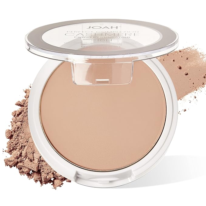 JOAH Perfect Complexion Cashmere Powder Foundation, Medium Face Coverage, Matte Finish, Korean Makeup, Compact Design For Oily & All Skin Types, 16 Hour Wear, Fair with Neutral Undertones-FemmiqueWomen