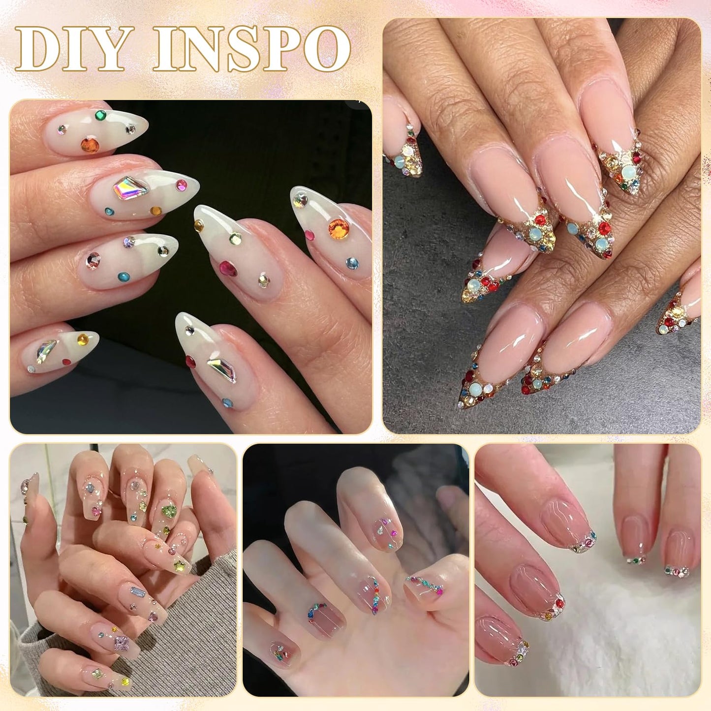 1.2-3 MM 4700 PCS Muliti Shape Colorful Rhinestones for Nail Art, 3D Resin Flatback Bedazzling Gems Mini Flower Bow Heart Star Butterfly, Gems Kit with Tweezers, Pickup Pencil and 15ML Nail Glue-FemmiqueWomen