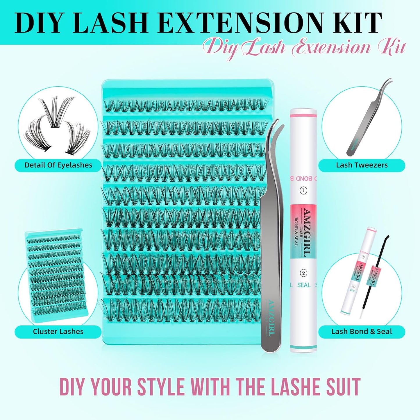 Lash Clusters Kit 200PCS 30D Eyelash Extension Kit D Curl Wispy Eyelash Clusters DIY Natural Individual Lashes Kits Lashes Extensions Kit with Lash Bond and Remover Eyelash Tweezer at Home（White Bond）-FemmiqueWomen
