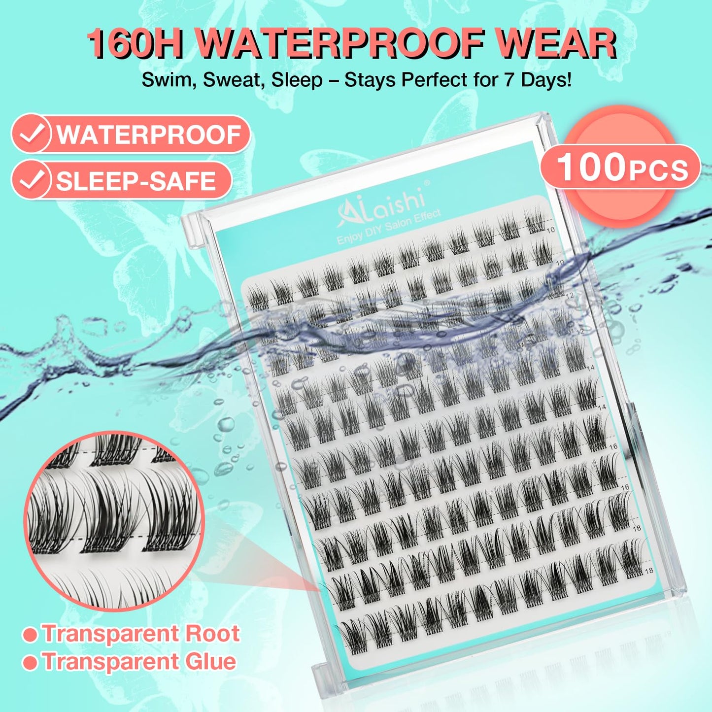 No Glue Needed Lashes, Self Adhesive Eyelashes, DIY Lash Cluster Eyelash Extensions Kit 10‑18mm,100pcs Fluffy D Curl Soft Natural Lashes with Tweezers–Fake Cat Eye Wispy Individual Clusters(NGDY61)-FemmiqueWomen