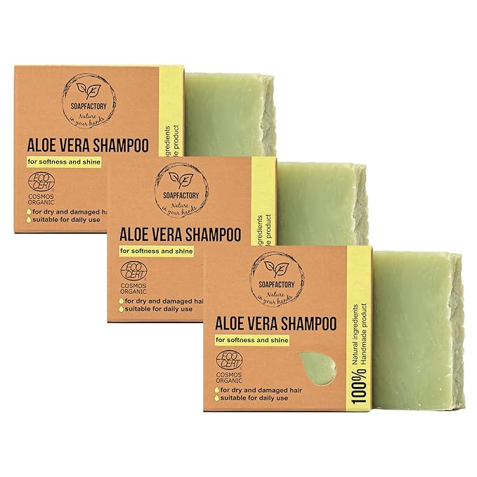 SoapFactory Organic Solid Shampoo Bar for thinning Hair, Hair Soap with Aloe Vera for Men and Women, 100% Natural, Vegan, Handmade, Plastic Free, 3 ounce (Pack of 3)-FemmiqueWomen