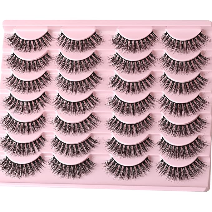 FARRED Natural Eyelashes Wispy Lashes Short False Eyelash Small Cat Eye Fake Lashes Full Pestañas Sets for MUA and Beginners Daily Makeup (F2 | 7-14mm)-FemmiqueWomen