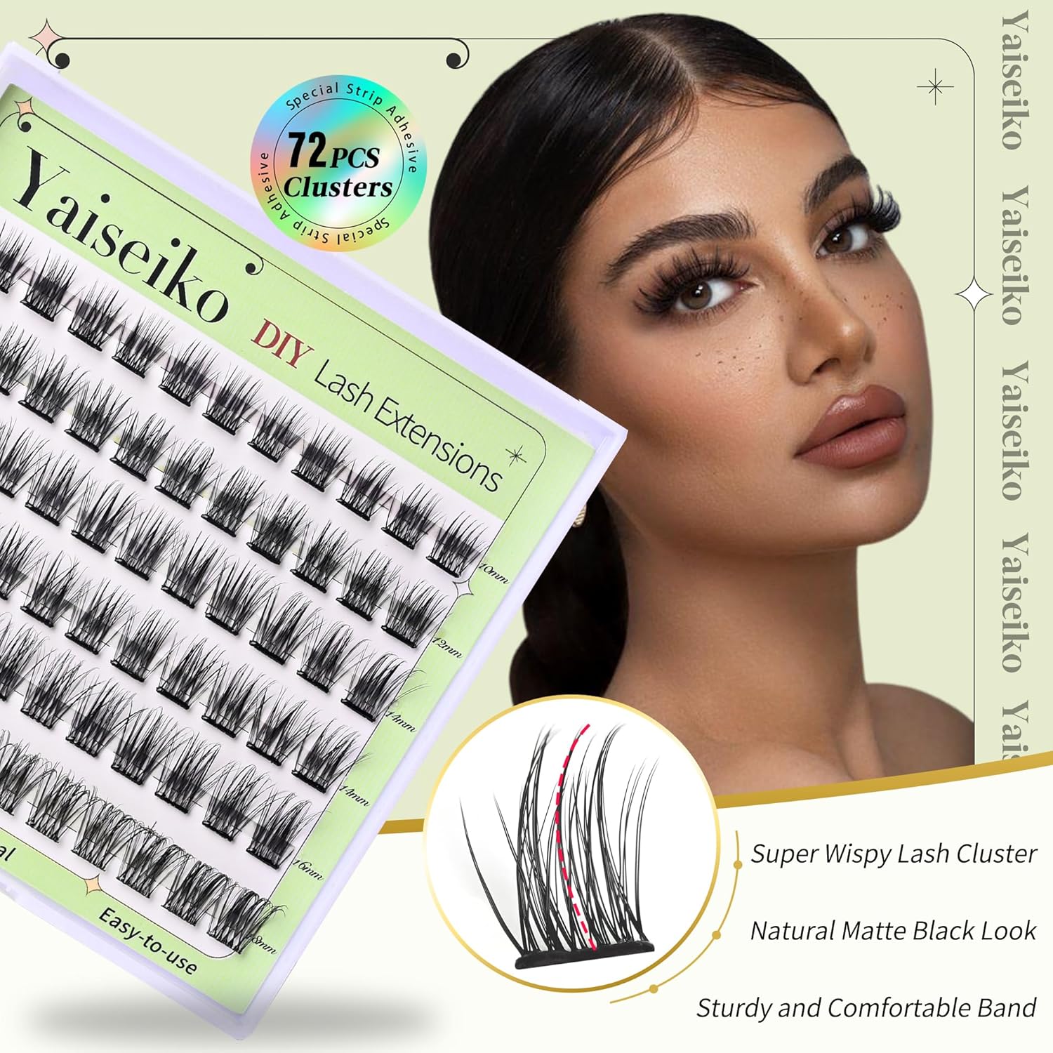 Self Adhesive Eyelash Clusters Press On Lashes, Self Adhesive Eyelashes No Glue Needed Lash Extension Reusable Wispy DIY Eyelash Extensions D curl Pre Glued Cluster Lashes 10-18mm(Y02 72Pcs)-FemmiqueWomen