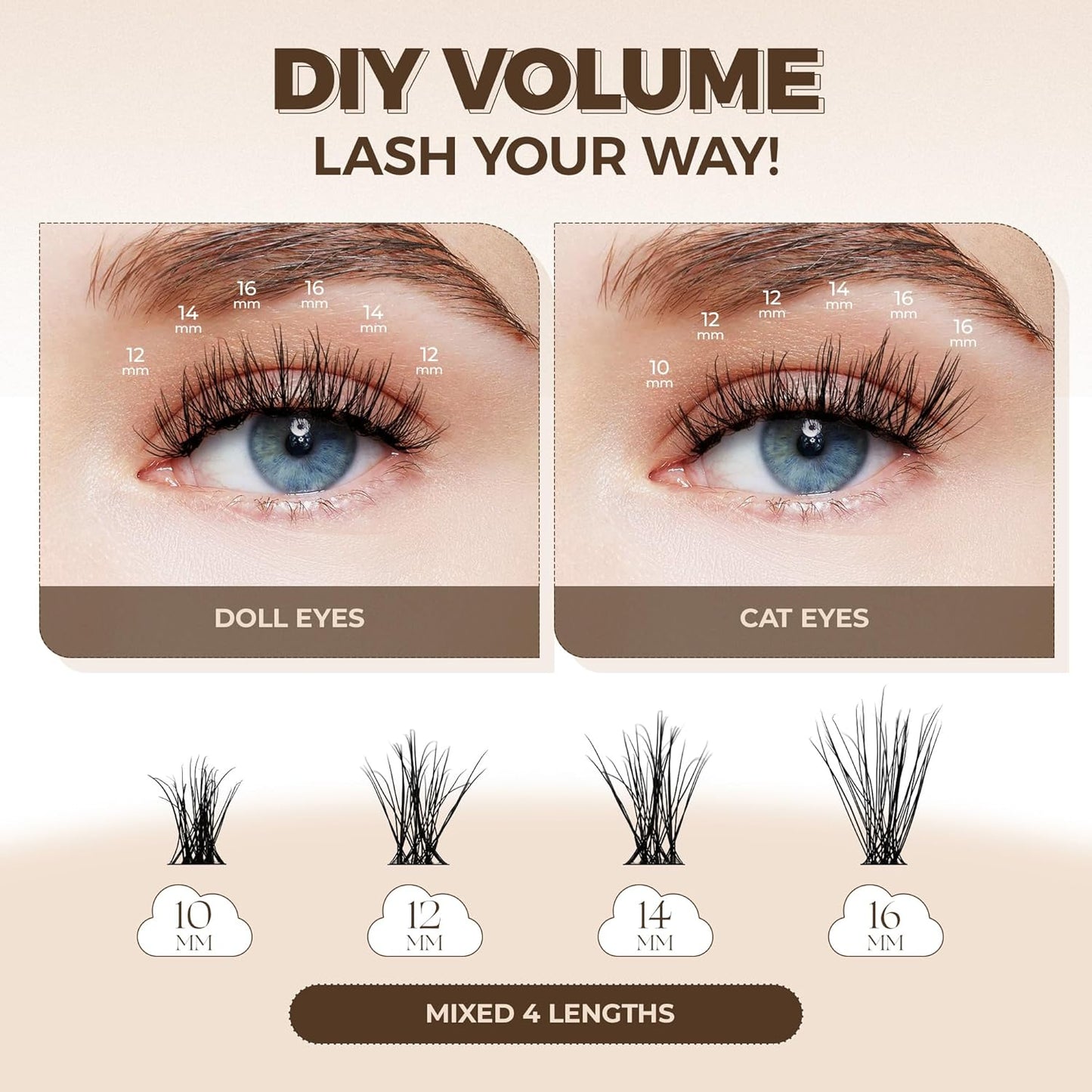 PopUp Cluster Lashes Wispy Cluster Eyelash Extensions 3D DIY Lash Clusters 10-16mm Multilayered Eyelash Clusters, Reusable Fluffy Individual Lashes Cluster(BDD06)-FemmiqueWomen