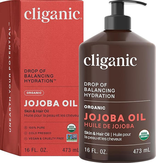 Cliganic Organic Jojoba Oil 16 oz, 100% Pure | Bulk, Natural Cold Pressed Unrefined Hexane Free for Hair & Face | Base Carrier Oil-FemmiqueWomen