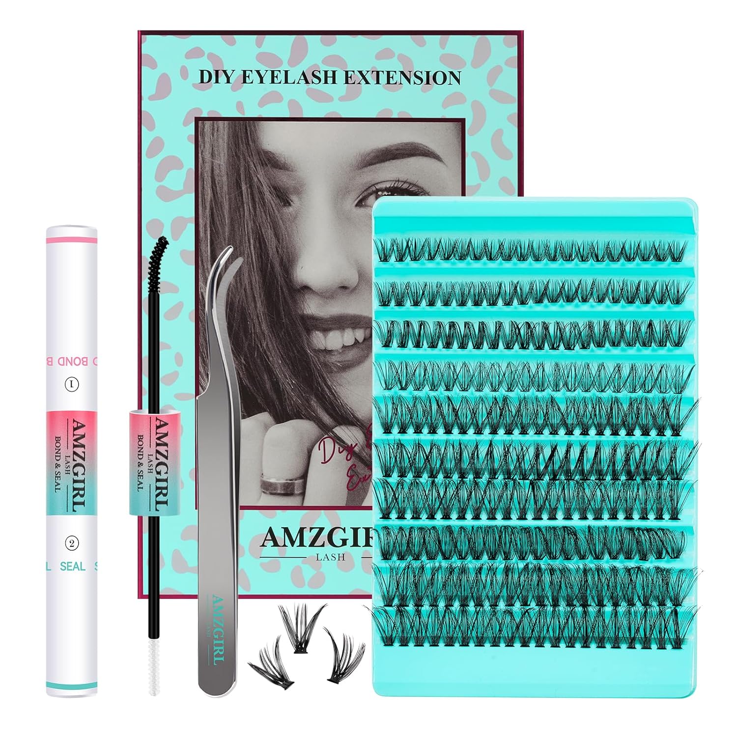 Lash Clusters Kit 200PCS 40D Eyelash Extension Kit D Curl Wispy Eyelash Clusters DIY Natural Individual Lashes Kits Lashes Extensions Kit with Lash Bond and Remover Eyelash Tweezer at Home（White Bond）-FemmiqueWomen