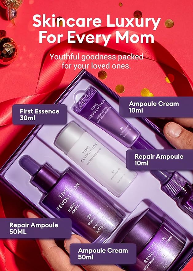 MISSHA Time Revolution Night Repair 5X Gift Set Night Repair Ampoule and Cream 5X, The First Essence 5X for Youthful, Glowing Skin-FemmiqueWomen