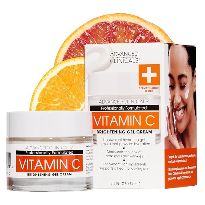 Advanced Clinicals Brightening Vitamin C Face Cream Gel With Niacinamide + Hyaluronic Acid | Vitamin C Moisturizer Lotion For Face Visibly Diminishes Look Of Dark Spots & Uneven Skin Tone, 2.5 Fl Oz-FemmiqueWomen
