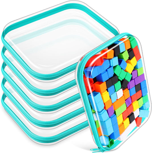 Sanwuta 6 Pcs Clear Hard Zipper Case Pencil Pouches Hard Plastic Zipper Pouches Makeup Bag Transparent Cases for Snacks Plastic Storage Organizer Box for Travel(Teal,9.84 x 7.87 x 2 Inch)-FemmiqueWomen