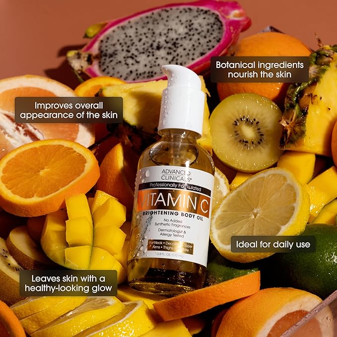 Advanced Clinicals Collagen Body Oil + Vitamin C Brightening Body Oil Moisturizer 2pc Skincare Set - Nourishing, Brightening, & Firming Massage Oil To Improve Look Of Crepe Skin + Dark Spots, 2PC Set-FemmiqueWomen