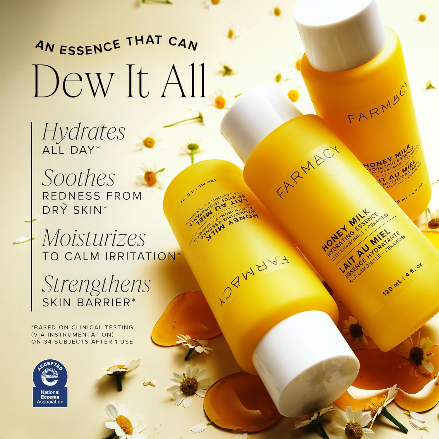 Farmacy Hydrating Essence - Hydrating Honey Milk Toner + Facial Essence to Soothe, Moisturize and Strengthen Skin Barrier - Preps Complexion for Skincare Products or Makeup Application (120ml)-FemmiqueWomen