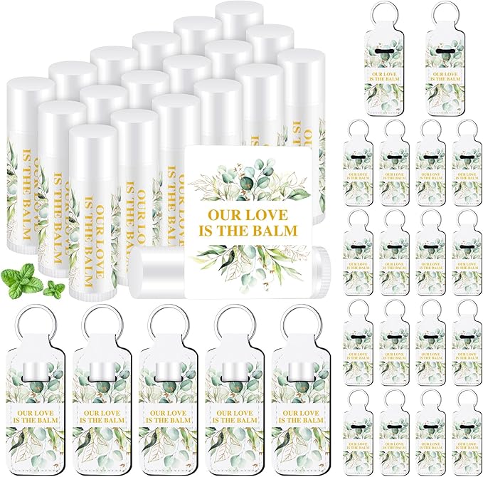 18 Sets Baby Shower Bridal Shower Favors for Guests Bulk Lip Balm and Lipstick Holder Keychains Set Baby Shower Bridal Shower Goodies Bags Thank You Gifts for Guests(Eucalyptus Wedding)-FemmiqueWomen