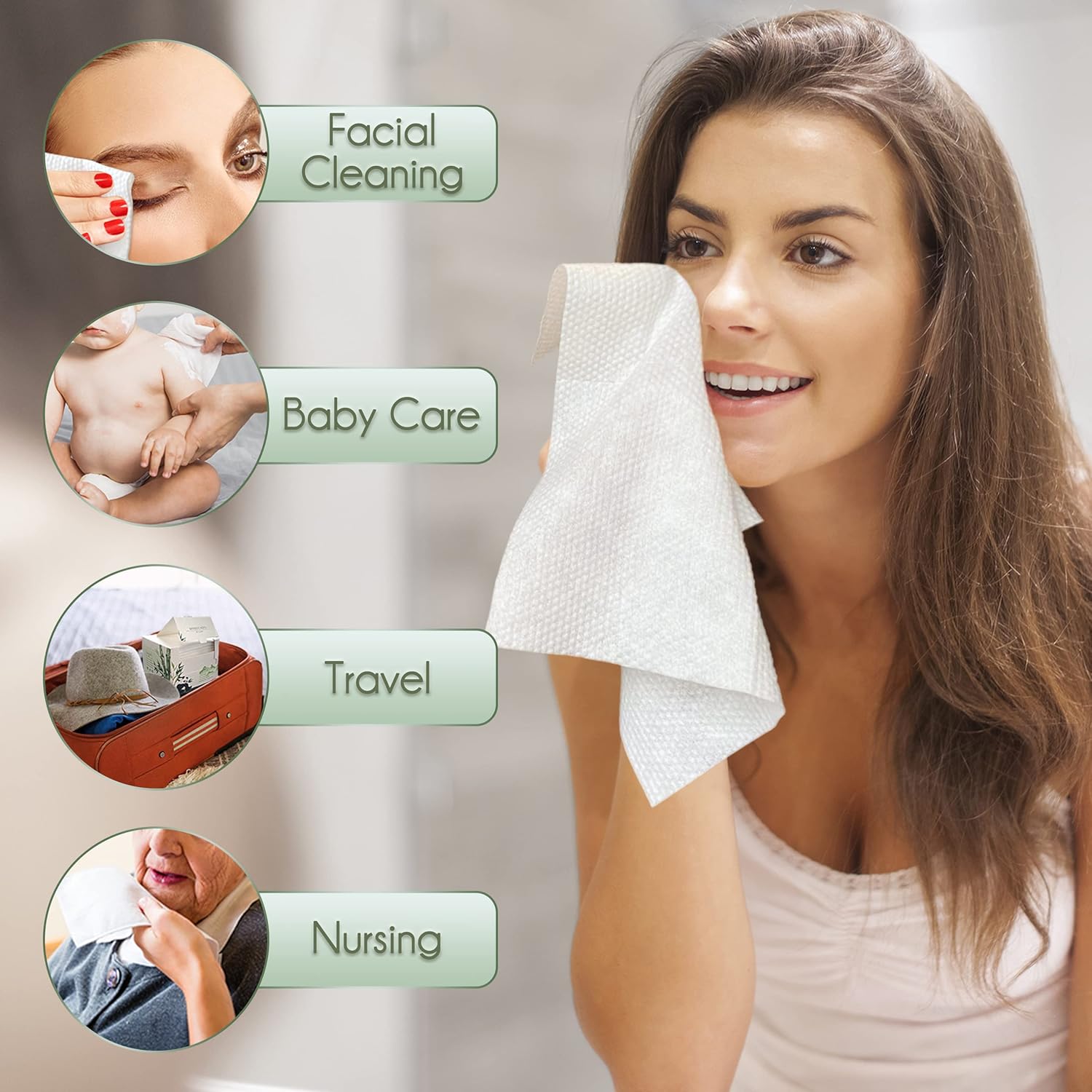 Bamboo Viscose Disposable Face Towel Biodegradable Large Dry Face Wipes 240 Count Extra Thick Soft Clean Facial Towels for Sensitive Skin, Makeup Removing, Facial Cleansing-FemmiqueWomen