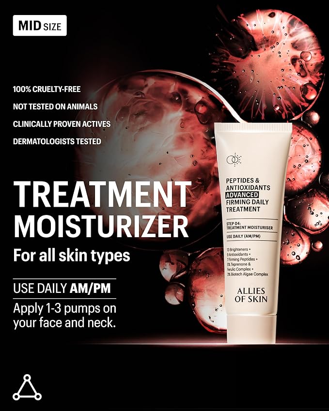 Allies of Skin Peptides & Antioxidants Advanced Firming Daily Treatment with 13 Brighteners, 9 Antioxidants, 7 Firming Peptides, 5% Teprenone & Ferulic Complex and 3% Biotech Algae Complex 20ml/0.67oz-FemmiqueWomen