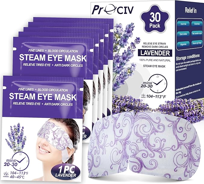 30 Packs Lavender Steam Eye Mask - Heated Eye Mask for Dark Circles and Puffiness Warm Eye Mask for Dry Eye Mask Relief Eye Fatigue Headache Hot Sleep Eye Mask for Disposable Moist Heat Eye Compress-FemmiqueWomen