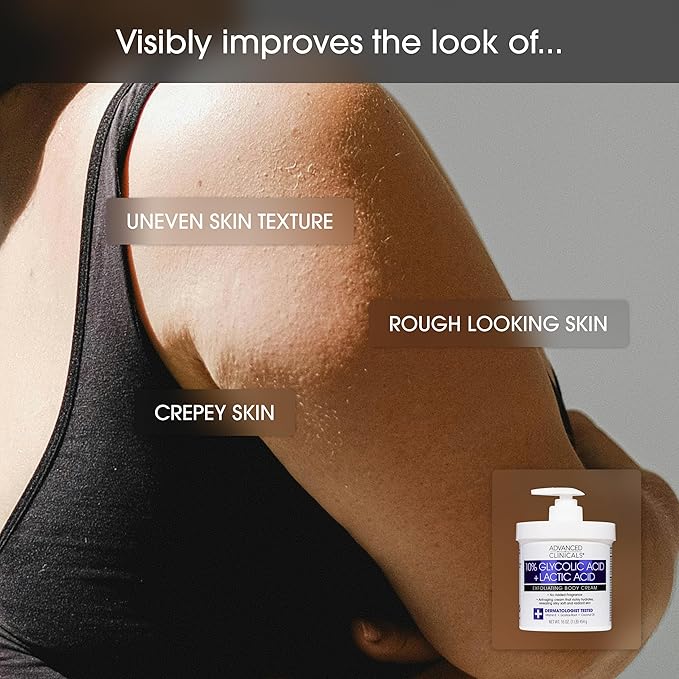 Advanced Clinicals Retinol Body Cream Moisturizer + Exfoliating 10% Glycolic Acid & Lactic Acid Lotion 2PC Skincare Set For Women & Men To Reduce Appearance Of Crepey Skin & Uneven Rough Skin Texture-FemmiqueWomen