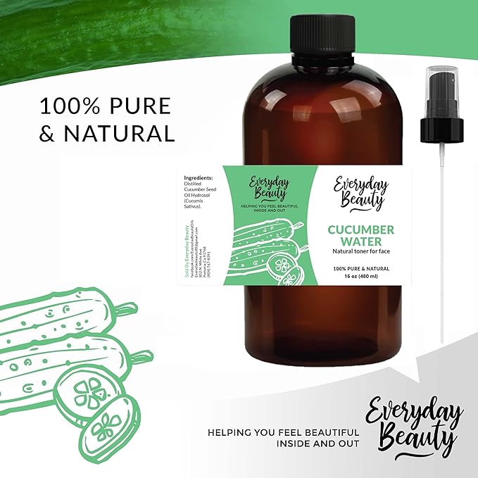 Cucumber Hydrosol Facial Toner - 16 oz All Natural Hydrating Spray Mist for Face and Hair - 100% All Natural Cucumber Water Hydrosol with Fine Mist Cap-FemmiqueWomen