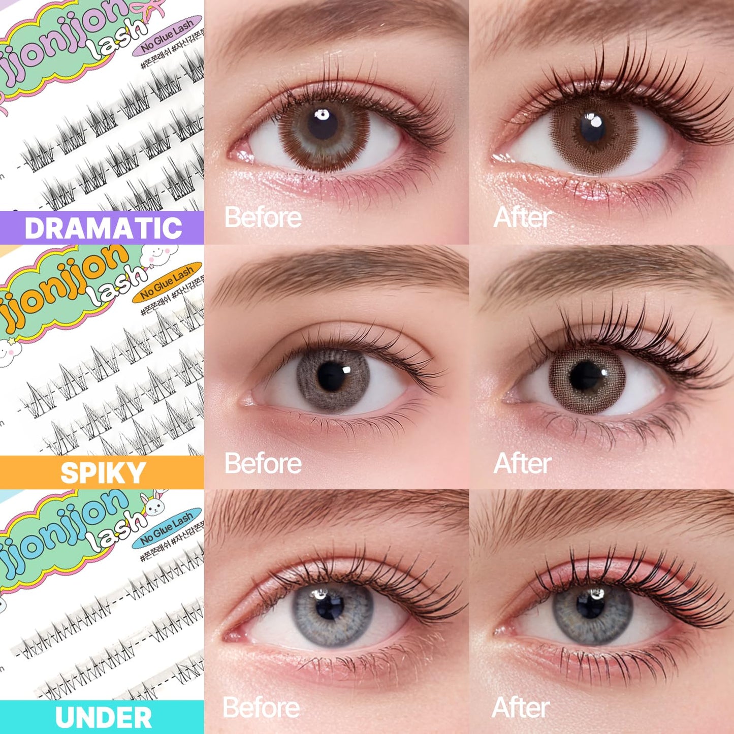 Korean Self Adhesive Lash Clusters Dramatic Look No Glue Press On Pre Bond Lash Clusters Fluffy Self Adhesive False Eyelashes No Glue Needed Reusable Wispy Eyelash Extensions-FemmiqueWomen