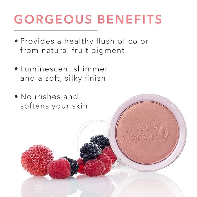 100% PURE Powder Blush (Fruit Pigmented), Peach, Soft Shimmery Finish, Nourishes Skin w/Rosehip Oil, Cocoa Butter, Natural Makeup (Neutral Peach w/Bronze) - 1.81 oz-FemmiqueWomen