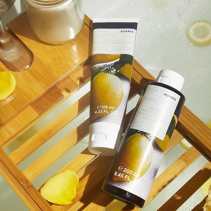 KORRES Elasti-Smooth Basil Lemon Body Butter With Shea Butter, Squalane And Greek Safflower Oil For Velvety Skin Texture, Fast Absorbing Whipped Moisturizer With Herbal Citrus Scent, 4.23 Fl Oz-FemmiqueWomen