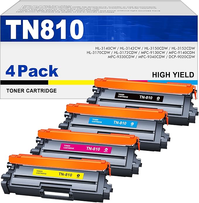 TN810 TN810XL Toner Cartridges - Standard Yield 4 Pack Replacement for TN810XL Toner TN810 Toner Compatible for MFC-L9610CDN HL-L9410CDN HL-L9430CDN HL-L9470CDN MFC-L9630CDN Printer