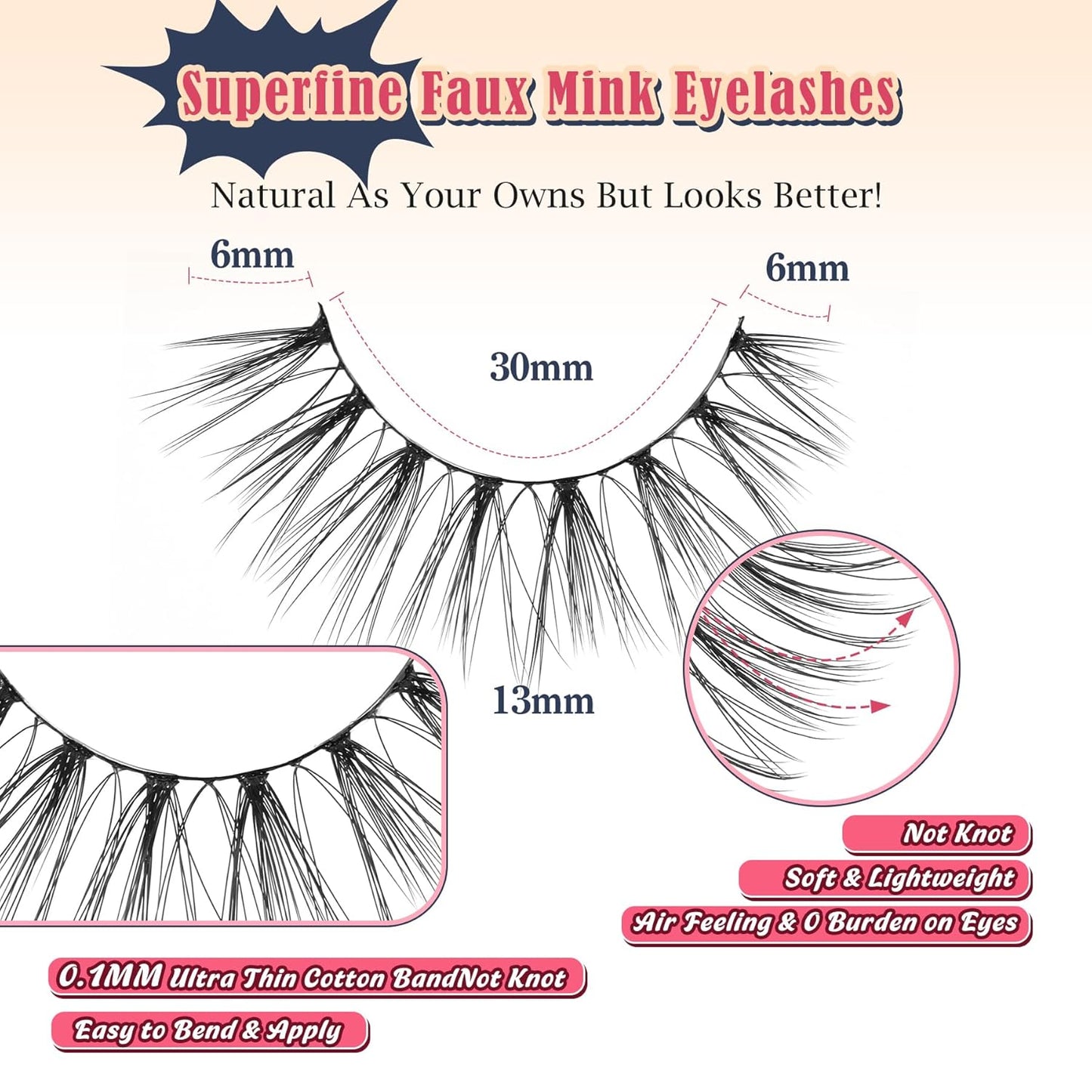 Strip Lashes Natural False Eyelashes Wispy Fake Eyelashes Soft False Lashes C Curl Natural Lash 13mm Siligli Eyelashes 7 Pair Eye Lashes Pack-FemmiqueWomen