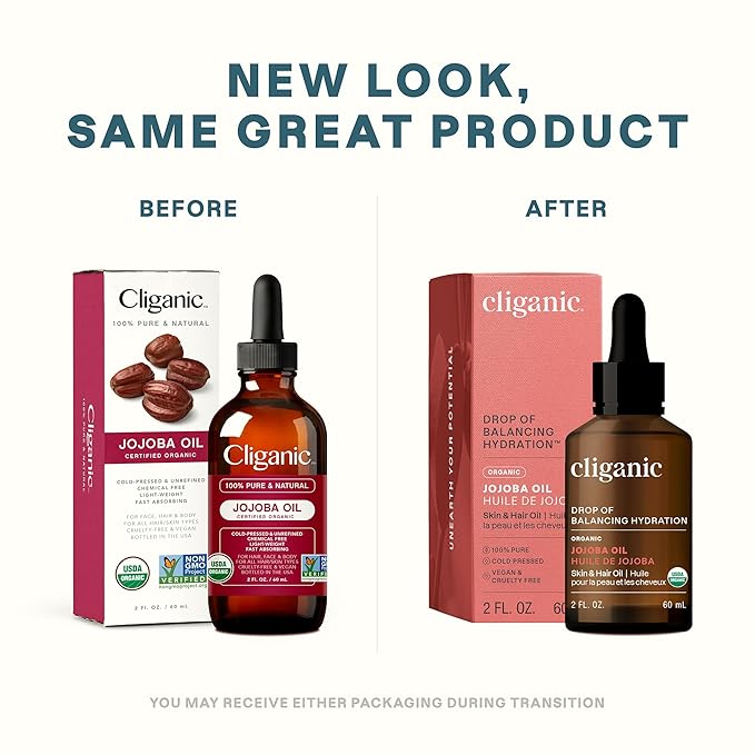 Cliganic Organic Jojoba Oil, 100% Pure (2oz) | Natural Cold Pressed Unrefined Hexane Free Oil for Hair & Face | Base Carrier (Packaging May Vary)-FemmiqueWomen