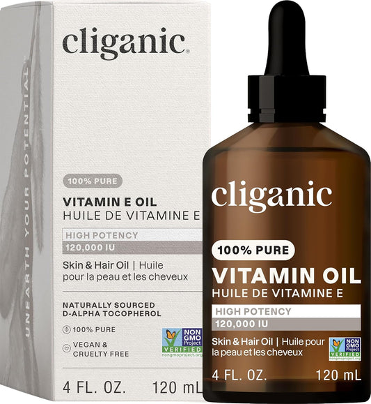 Cliganic Pure Vitamin E Oil for Skin, Scars, Hair & Face - 120,000 IU, Non-GMO Verified | Natural D-Alpha Tocopherol-FemmiqueWomen