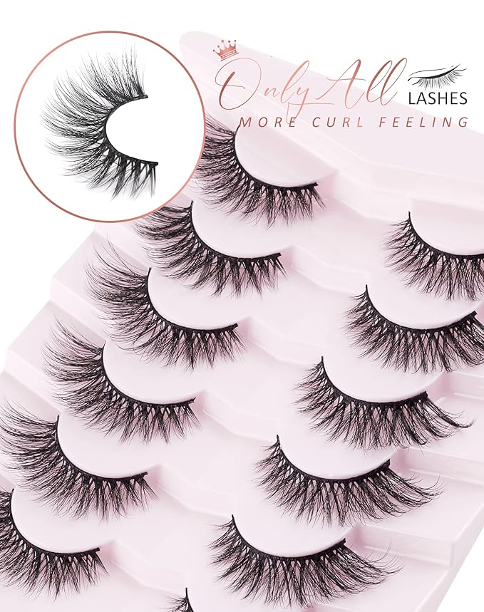 Onlyall Cat Eye Lashes Mink Lashes Fluffy Eyelashes Cat Eye False Lashes Fox Eye Lashes 7 Pairs F02-FemmiqueWomen
