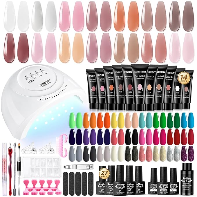 JEWHITENY 14 Colors Poly Gel Nail Kit 27 Colors Gel Nail Polish Kit With U V Light All In One Nail Art Starter Kit Suitable For All Seasons-FemmiqueWomen
