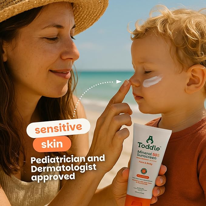 Prebiotic Mineral Sunscreen SPF 50 for Kids & Baby, Face & Body Sun Protection, Reef Safe, Non-Toxic Zinc Oxide Broad Spectrum, Water-Resistant, No White Cast, Travel Size 1.7oz-FemmiqueWomen