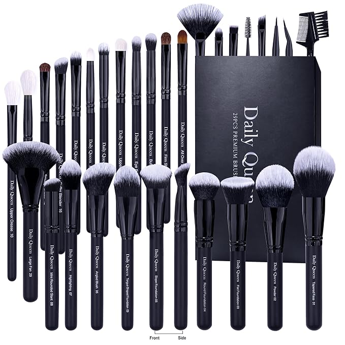 29pcs Black Professional Makeup Brush Set Kabuki Powder Concealers Eye shadows Blush Eyeliner Eyebrow Contour Eye blending Brushes (29pcs brush)-FemmiqueWomen
