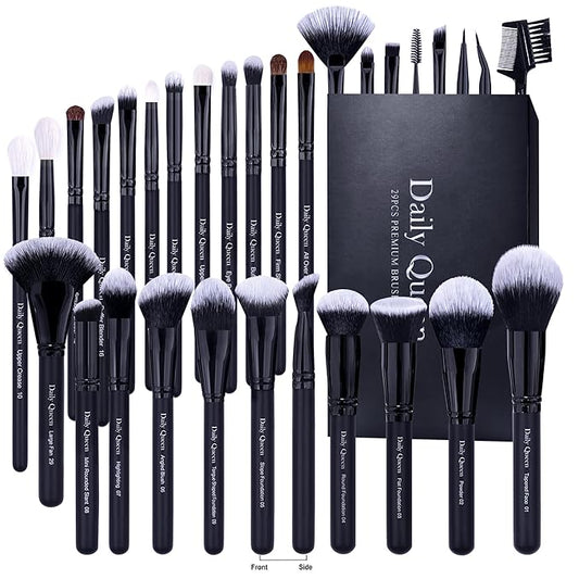 29pcs Black Professional Makeup Brush Set Kabuki Powder Concealers Eye shadows Blush Eyeliner Eyebrow Contour Eye blending Brushes (29pcs brush)-FemmiqueWomen