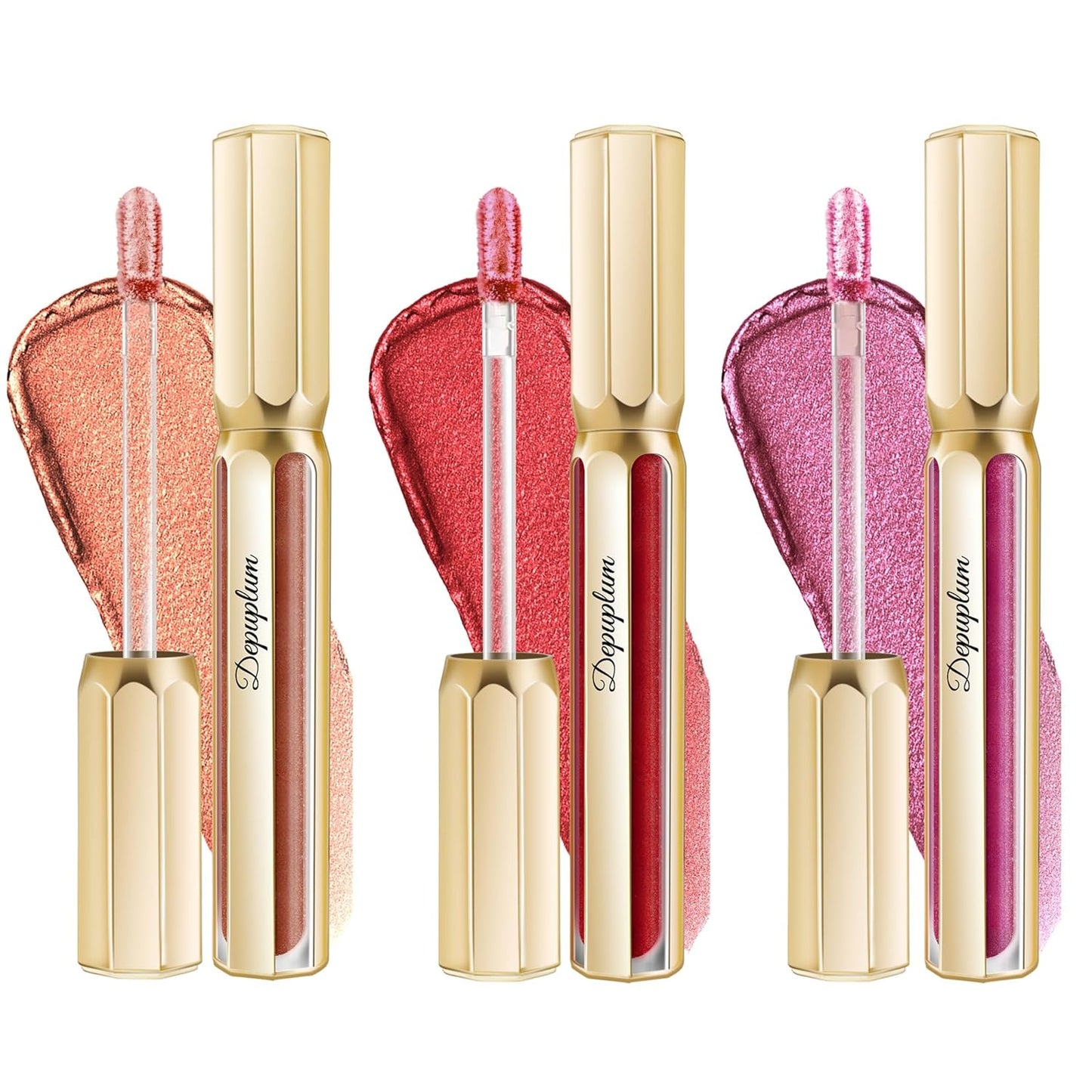3Pc Lipsticks Set for Women Metallic Lipstick Long Lasting Dark Red Bronze Burgundy Lip Gloss, Metal Shine Lightweight Hydrating Full Coverage Lip Color, DP103/104/107-FemmiqueWomen