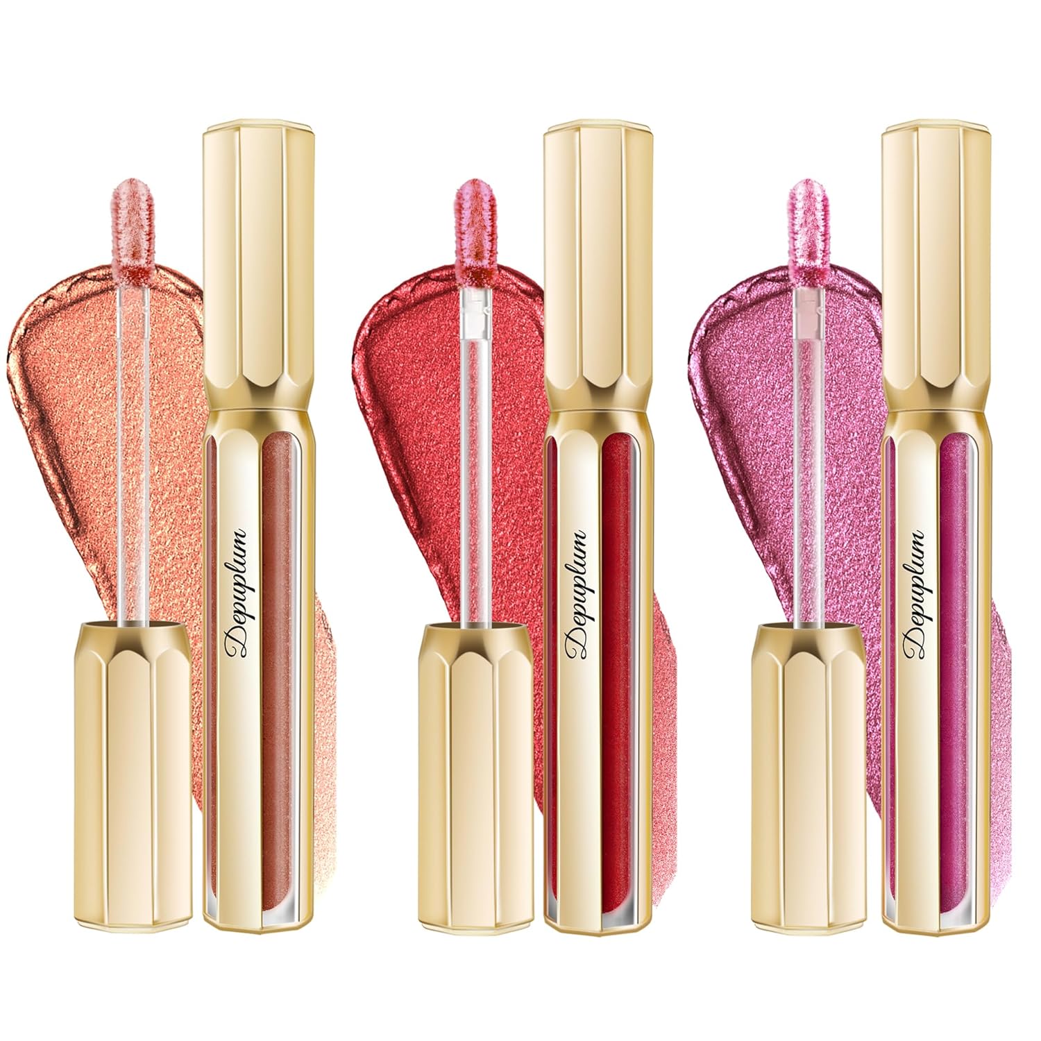 3Pc Lipsticks Set for Women Metallic Lipstick Long Lasting Dark Red Bronze Burgundy Lip Gloss, Metal Shine Lightweight Hydrating Full Coverage Lip Color, DP103/104/107-FemmiqueWomen