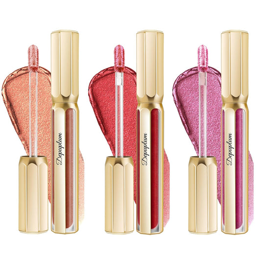 3Pc Lipsticks Set for Women Metallic Lipstick Long Lasting Dark Red Bronze Burgundy Lip Gloss, Metal Shine Lightweight Hydrating Full Coverage Lip Color, DP103/104/107-FemmiqueWomen