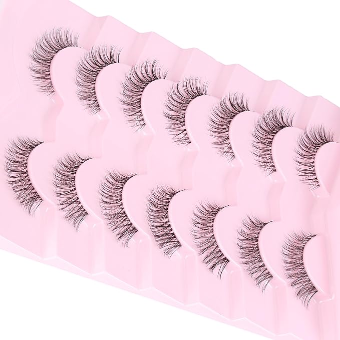 Lashes Natural Look False Eyelashes Wispy 13mm Eye Lashes Pack with Thin Cotton Band C Curl Fake Eyelashes 3D Volume For Daily Siligli Lash 7 Pair-FemmiqueWomen