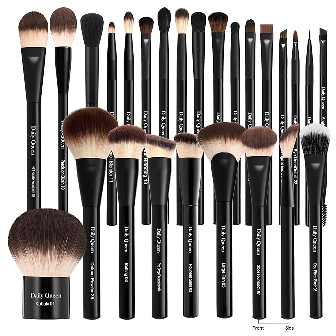 25 pcs Makeup Brush Set Holder Black Professional Kabuki Powder Concealers Eye shadows Blush Eyeliner Eyebrow Contour Eye blending Brushes (25pcs brush with box)-FemmiqueWomen