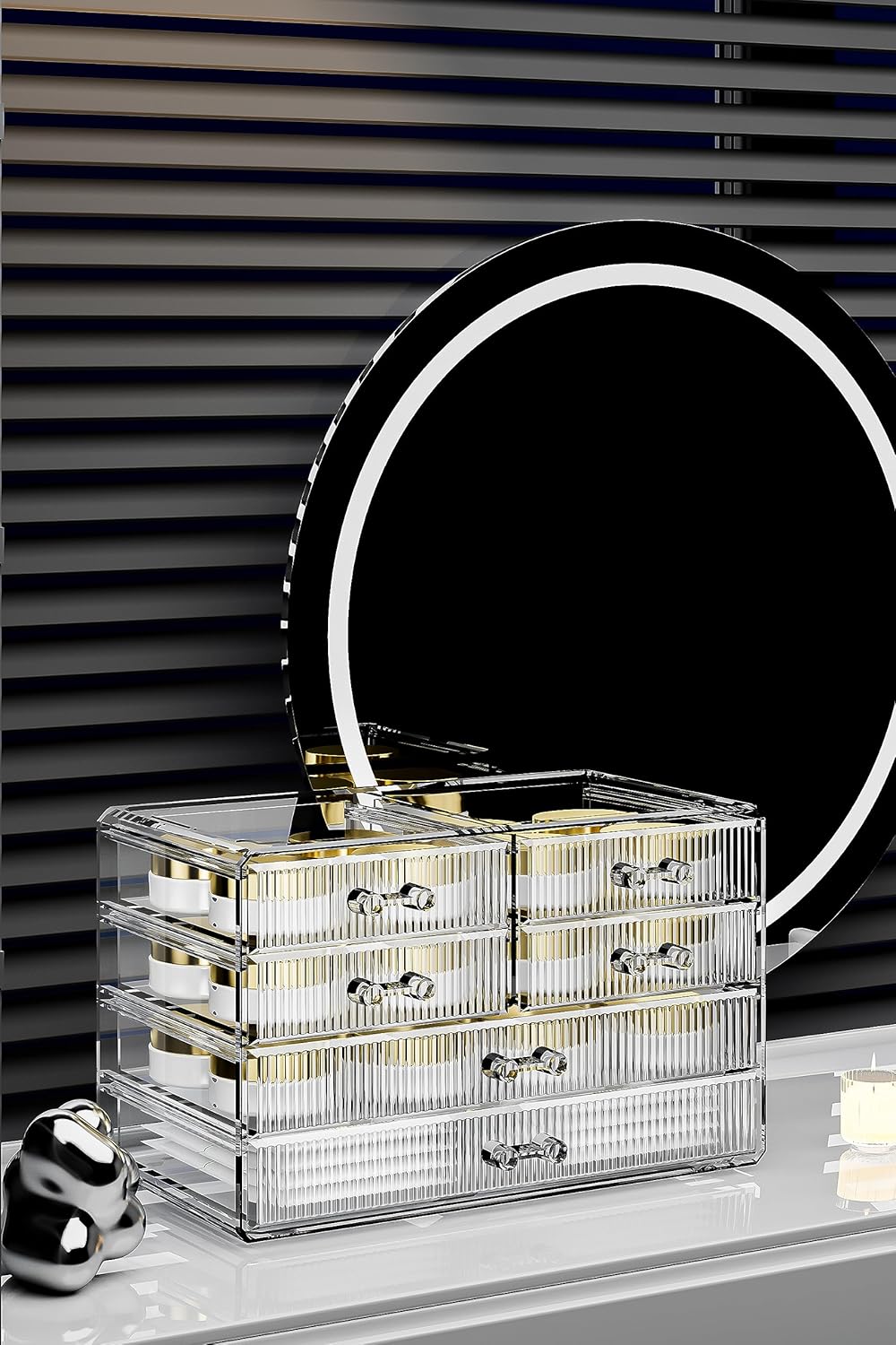 ZHIAI Stackable Storage Drawers, Acrylic Bathroom Counter Organizer Clear Makeup Organizers for Vanity, Kitchen Cabinets, Bathroom, Undersink, Home Organization and Storage (6 Drawers, Pattern F)-FemmiqueWomen